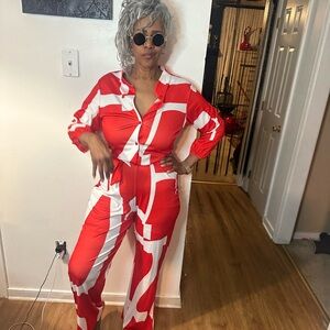 Red and White Women's Jumpsuit